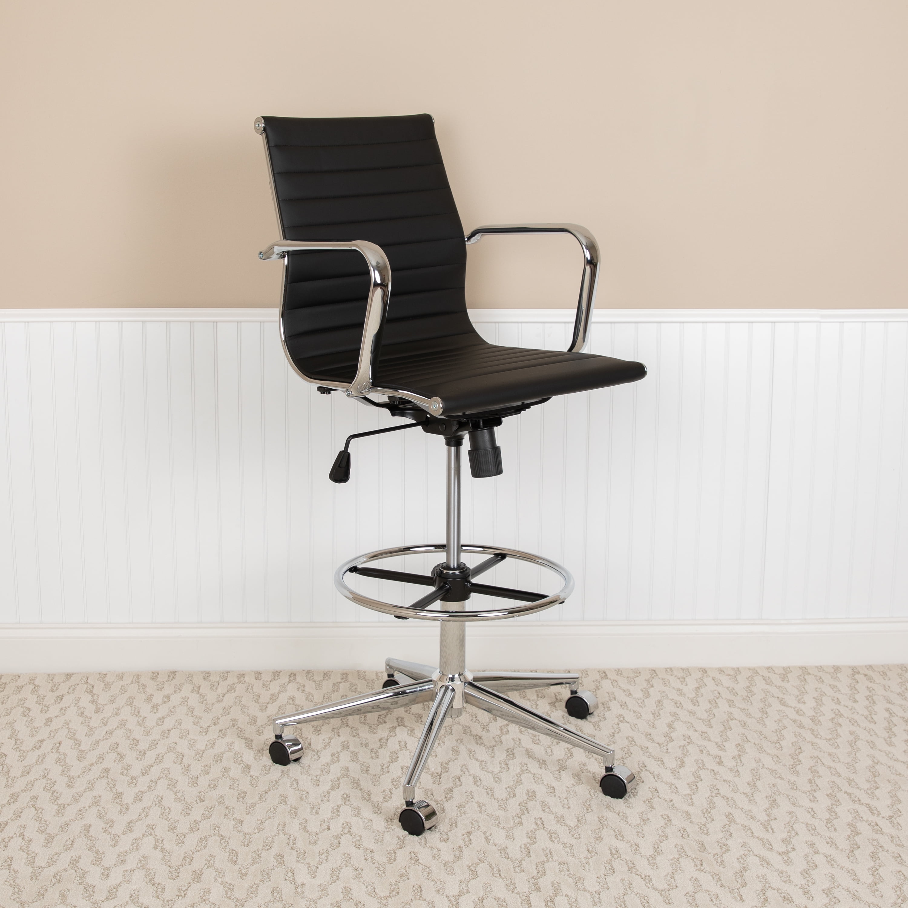 Flash Furniture Ergonomic Black LeatherSoft Drafting Chair with