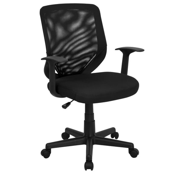 Flash Furniture Ergonomic Mesh Mid-Back Swivel Task and Office Chair with T-Arms, Black