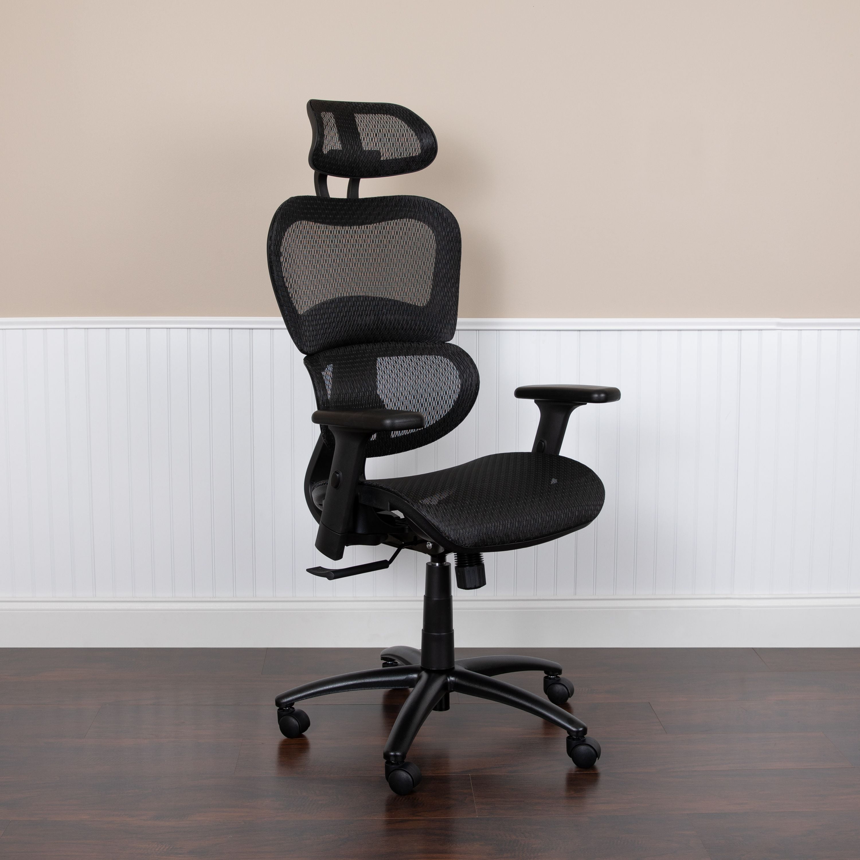 Ergonomic High-Back Swivel Task Chair with Adjustable Arms in Black