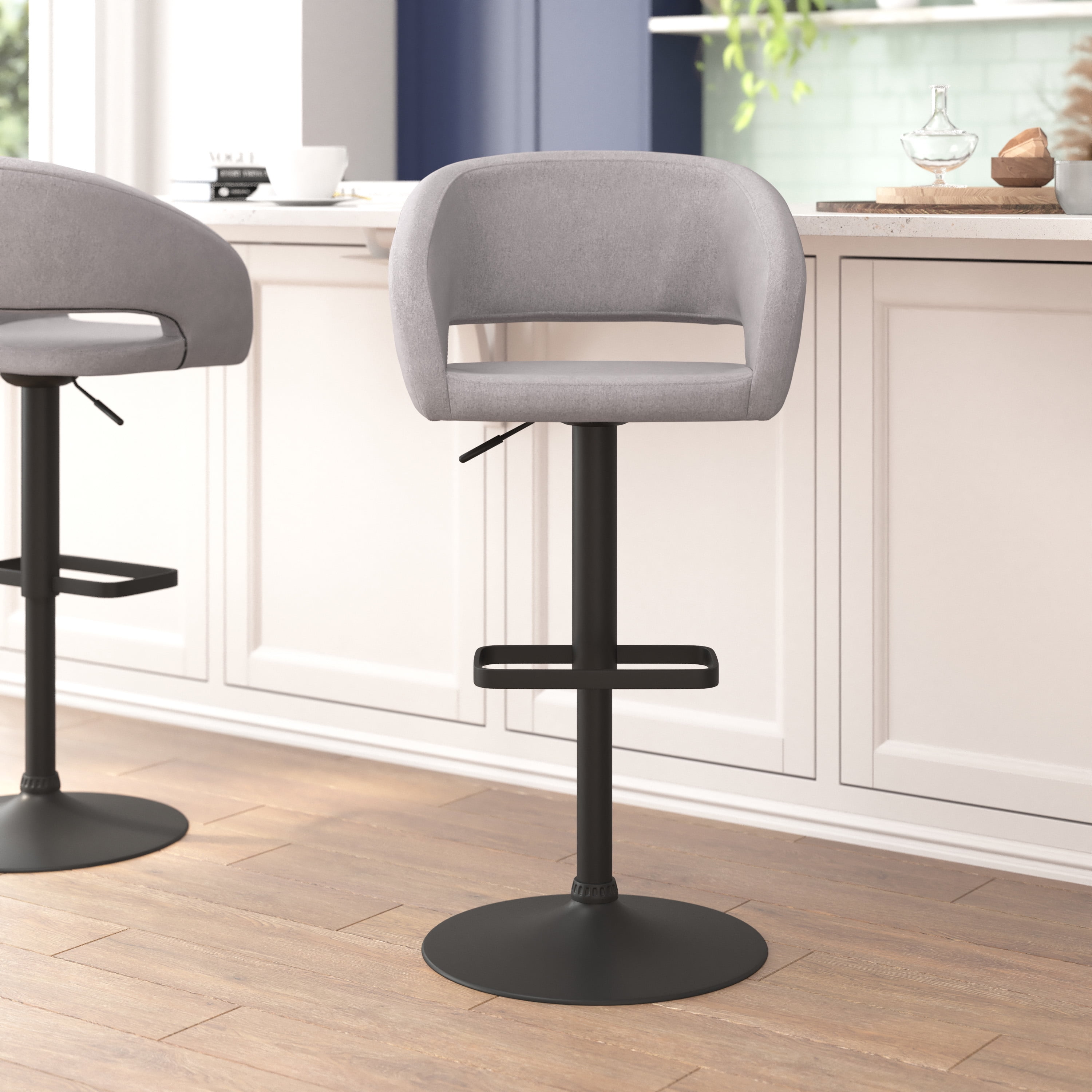 Flash Furniture Erik 23 31.5 H Square Adjustable Swivel Mid Back Barstool Gray Black