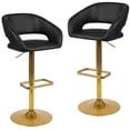 thumbnail image 1 of Flash Furniture Contemporary Black Vinyl Adjustable Height Barstool with Rounded Mid-Back and Gold Base, Set of 2, 1 of 15