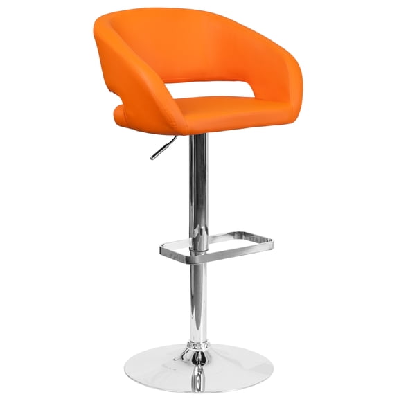 Flash Furniture Erik Contemporary Orange Vinyl Adjustable Height Barstool with Rounded Mid-Back and Chrome Base