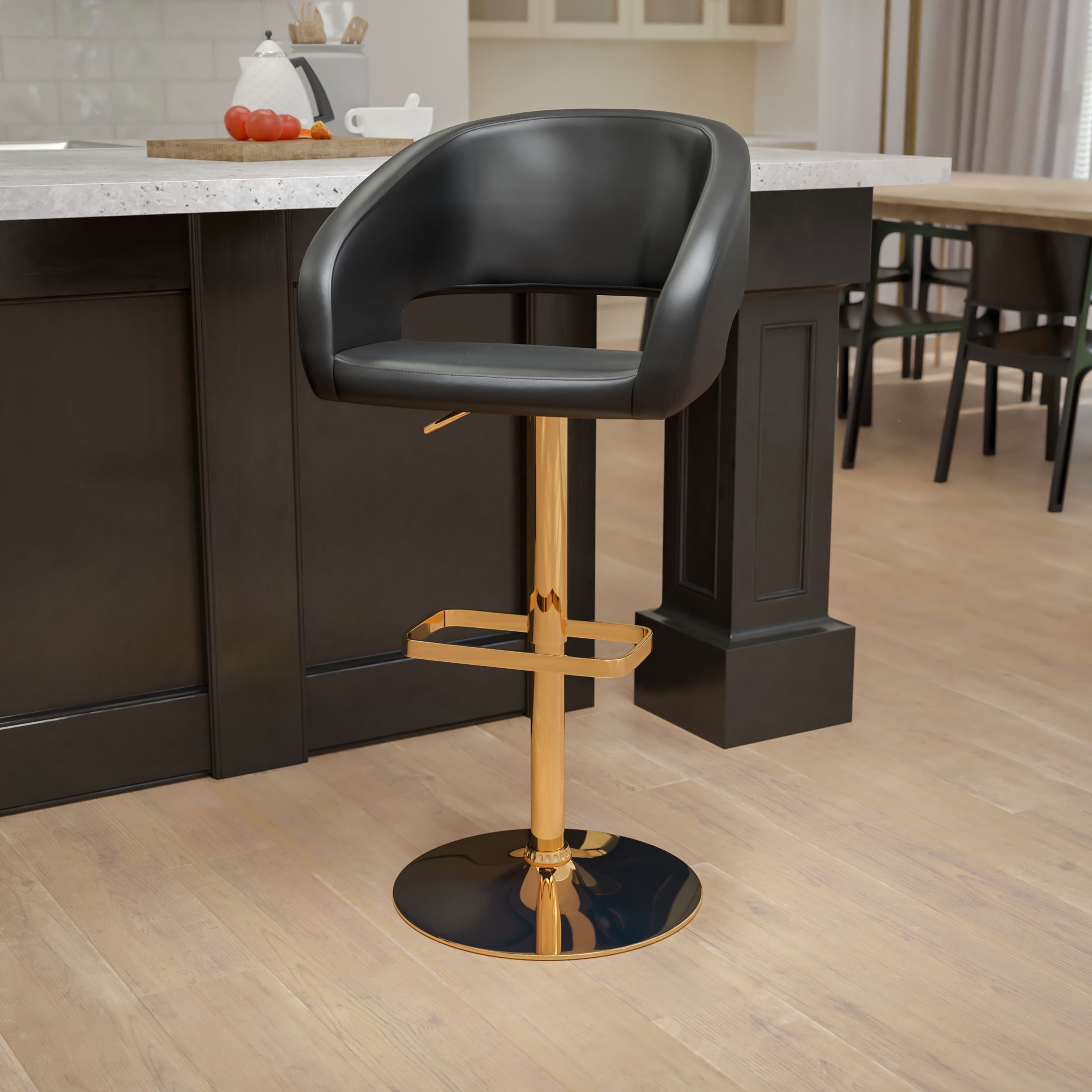 Erik 42'' Black Vinyl and Gold Modern Adjustable Barstool
