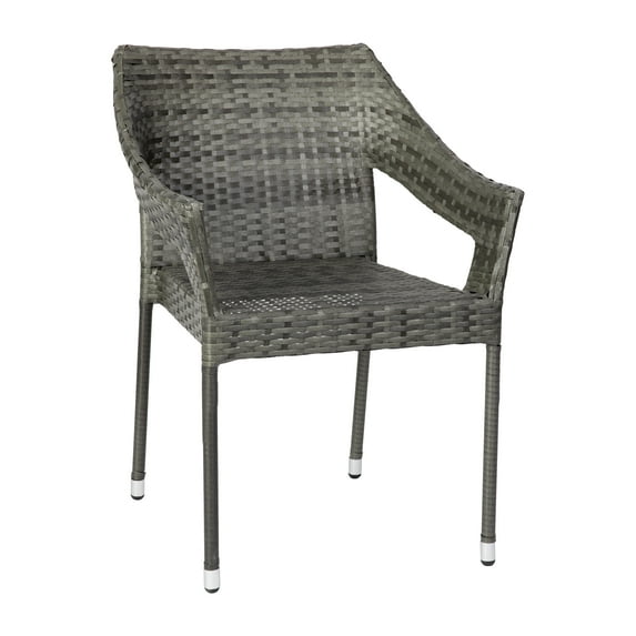 Flash Furniture Ethan Set of 2 Commercial Grade Stacking Patio Chairs, All Weather PE Rattan Wicker Patio Dining Chairs in Gray