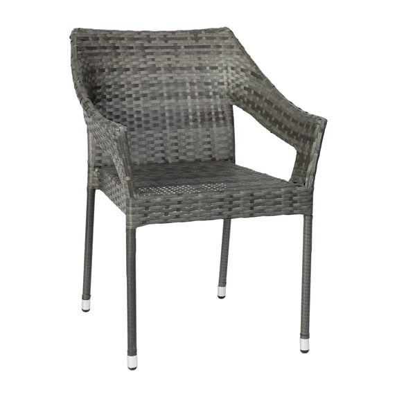 Flash Furniture Ethan Set of 4 Commercial Grade Stacking Patio Chairs, All Weather PE Rattan Wicker Patio Dining Chairs in Gray