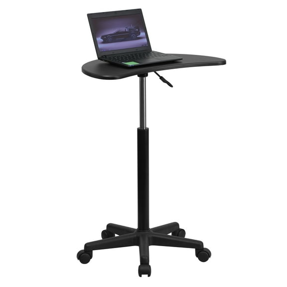Flash Furniture Eve Sit to Stand Mobile Laptop Desk/Speaker's Lectern with Wheels, Black