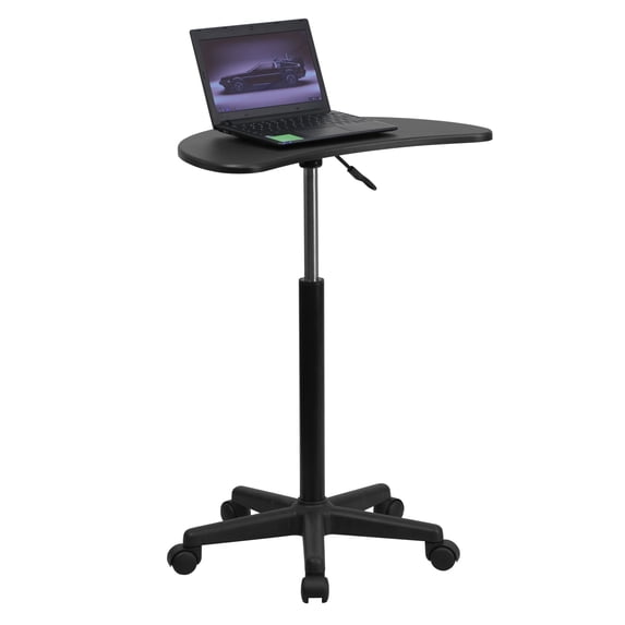 Flash Furniture Eve Sit to Stand Mobile Laptop Desk/Speaker's Lectern with Wheels, Black