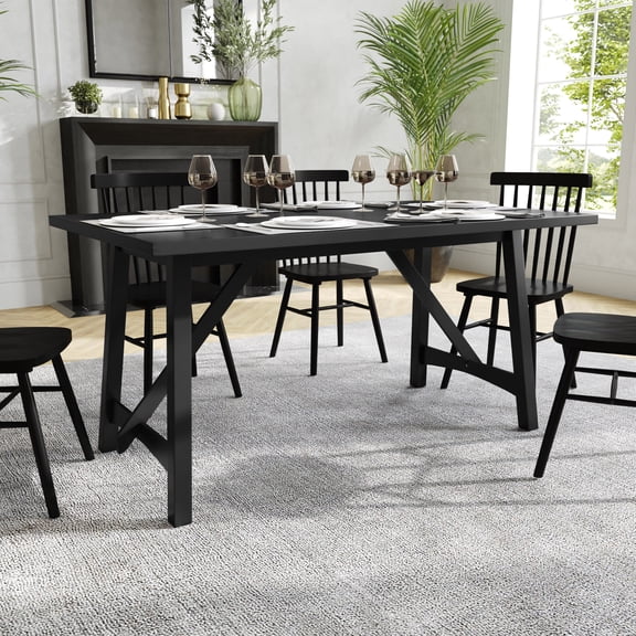 Flash Furniture Everly Solid Wood Trestle Base Dining Table 36" x 60" Black (KERT851BLK60)