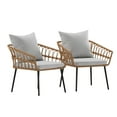 thumbnail image 1 of Flash Furniture Evin Set of 2 Boho Indoor/Outdoor Rope Rattan Wicker Patio Chairs with Gray All-Weather Cushions, Natural, 1 of 13