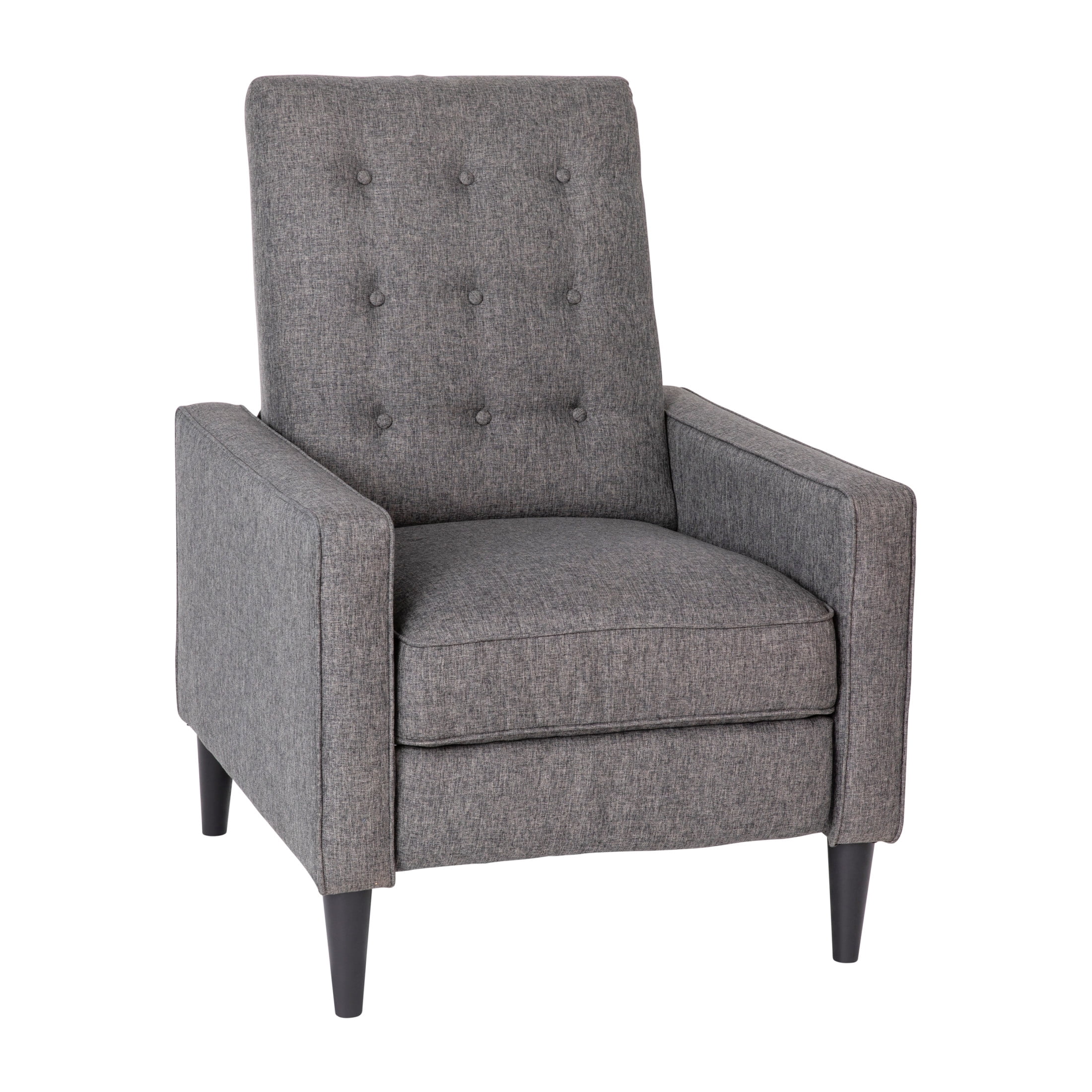 Modern Gray Leather Pushback Recliner with Metal Accents