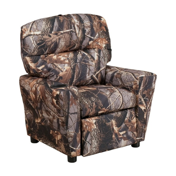 Flash Furniture Fabric Upholstered Kids Recliner with Cup Holder, Headrest, and Footrest, Camouflage