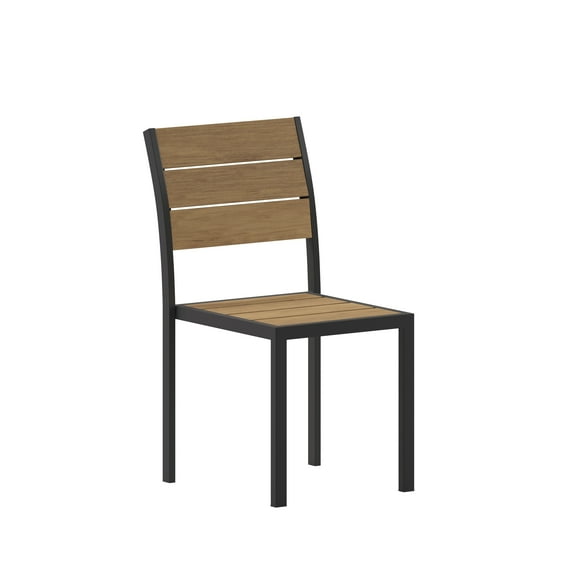 Flash Furniture Finch Commercial Grade Armless Patio Chair, Stackable Side Chair with Faux Teak Poly Slats and Metal Frame, Natural/Gray
