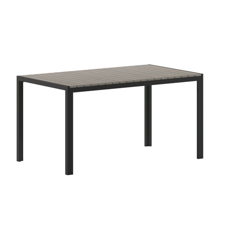 Flash Furniture Finch Commercial Grade Outdoor Dining Table 55" x 31" with Faux Teak Poly Slats and Metal Frame, Gray/Gray