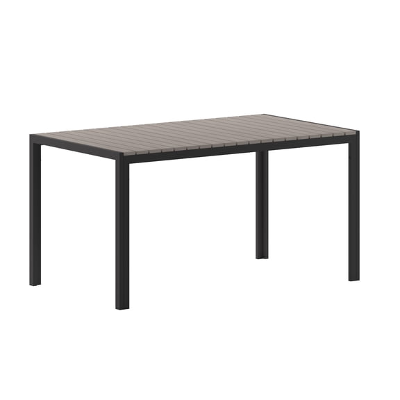Flash Furniture Finch Commercial Grade Outdoor Dining Table 55" x 31" with Faux Teak Poly Slats and Metal Frame, Gray/Gray
