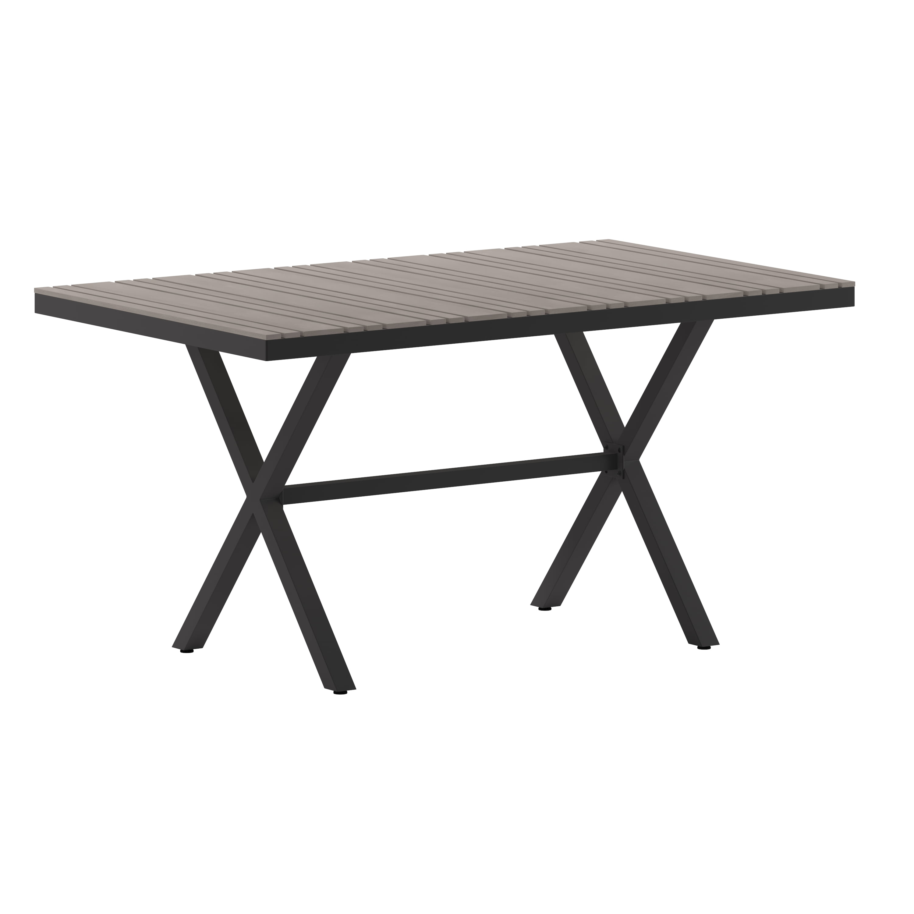 Flash Furniture Finch Commercial Grade X Frame Outdoor Dining Table 59 x 35.5 with Faux Teak Poly Slats and Metal Frame Gray Gray Walmart