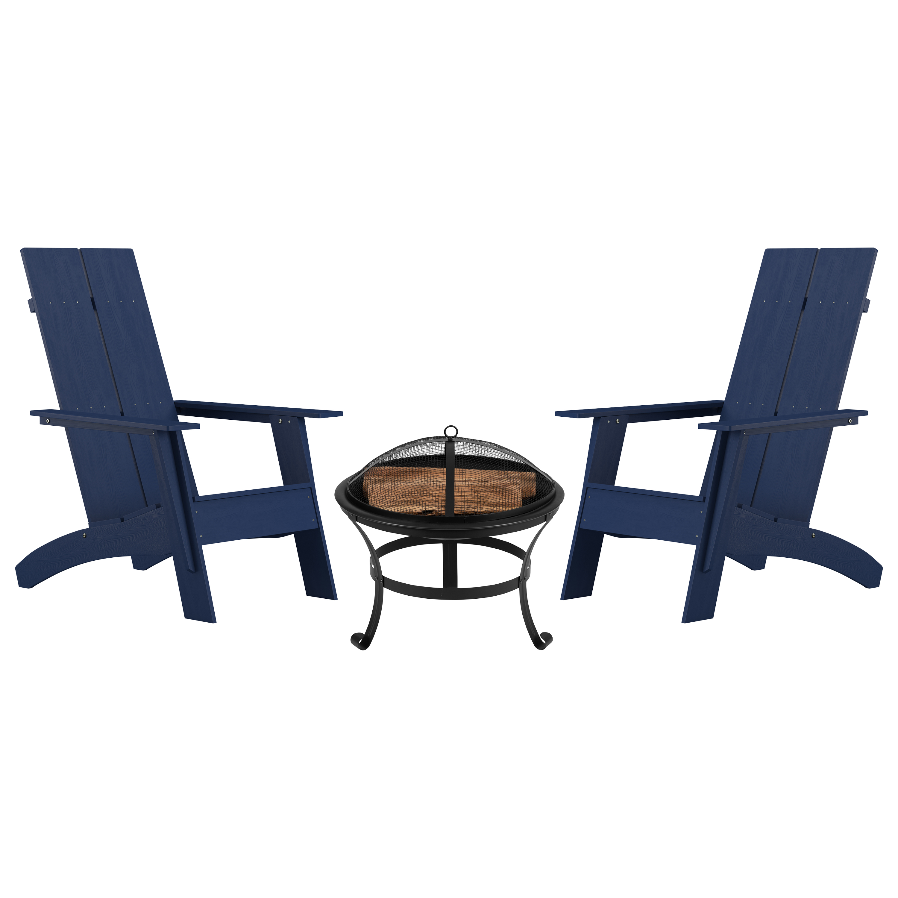 Flash Furniture Finn 3 Pcs Fire Pit with Adirondack Rocking Chairs, Navy - image 1 of 15