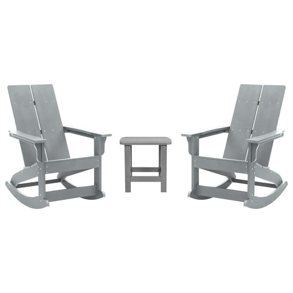 Flash Furniture Finn 3-Piece Adirondack Rocking Patio Chair and Side Table Set, Gray