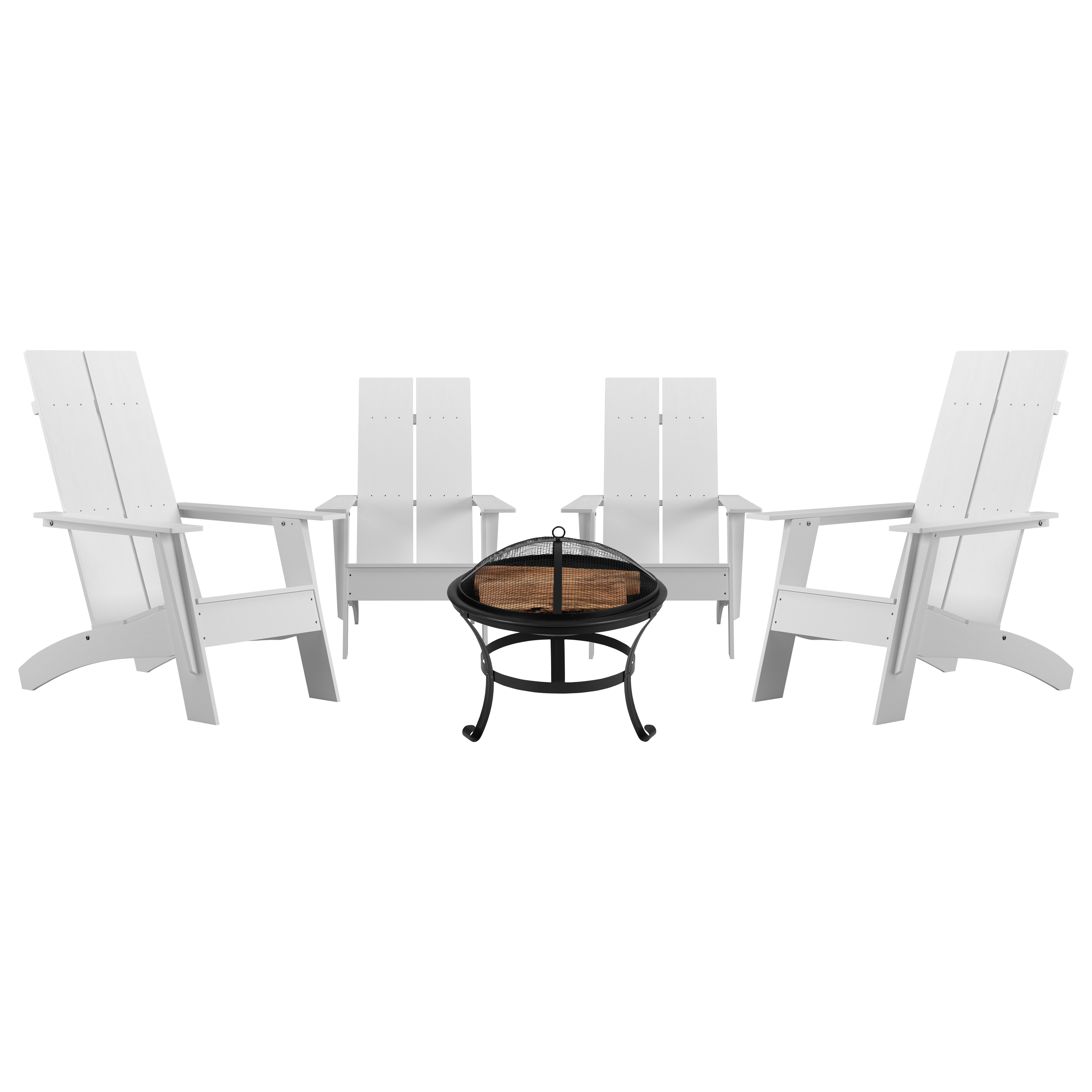 Flash Furniture Finn 5 Pcs Fire Pit with Adirondack Rocking Chairs, White - image 1 of 15