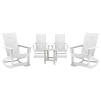 Flash Furniture Finn 5-Piece Adirondack Rocking Patio Chair and Side Table Set, White