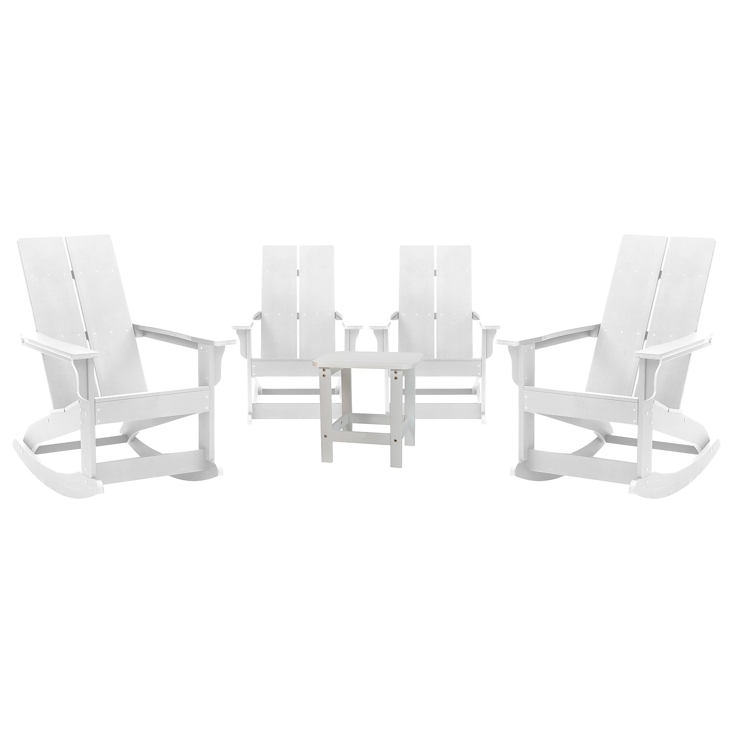 Flash Furniture Finn 5-Piece Adirondack Rocking Patio Chair and Side Table Set, White - image 1 of 9