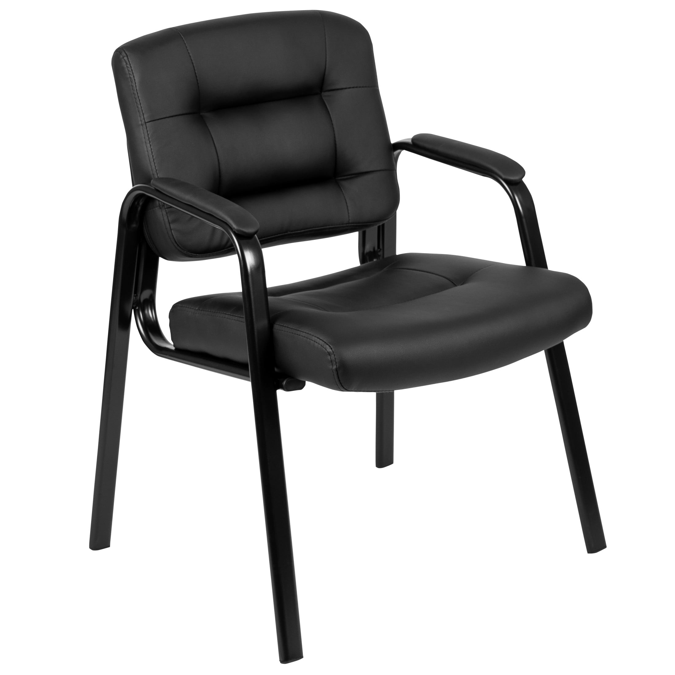Black Leather Mid-Back Executive Reception Chair with Metal Frame