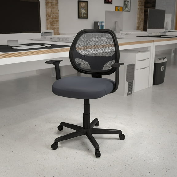Flash Furniture Flash Fundamentals Mid-Back Gray Mesh Swivel Ergonomic Task Office Chair with Arms, BIFMA Certified