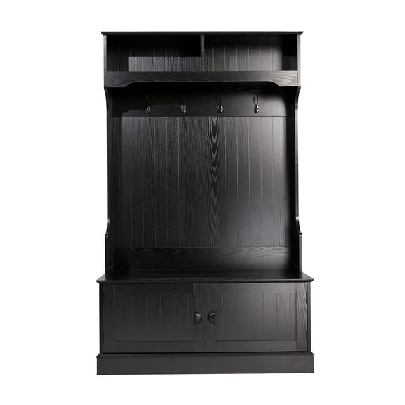 Flash Furniture Fraser Engineered Wood Hall Tree with Double Door Storage Bench Black (NANHT04BLK)