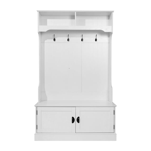 Flash Furniture Fraser Engineered Wood Hall Tree with Double Door Storage Bench White (NANHT04WHT)