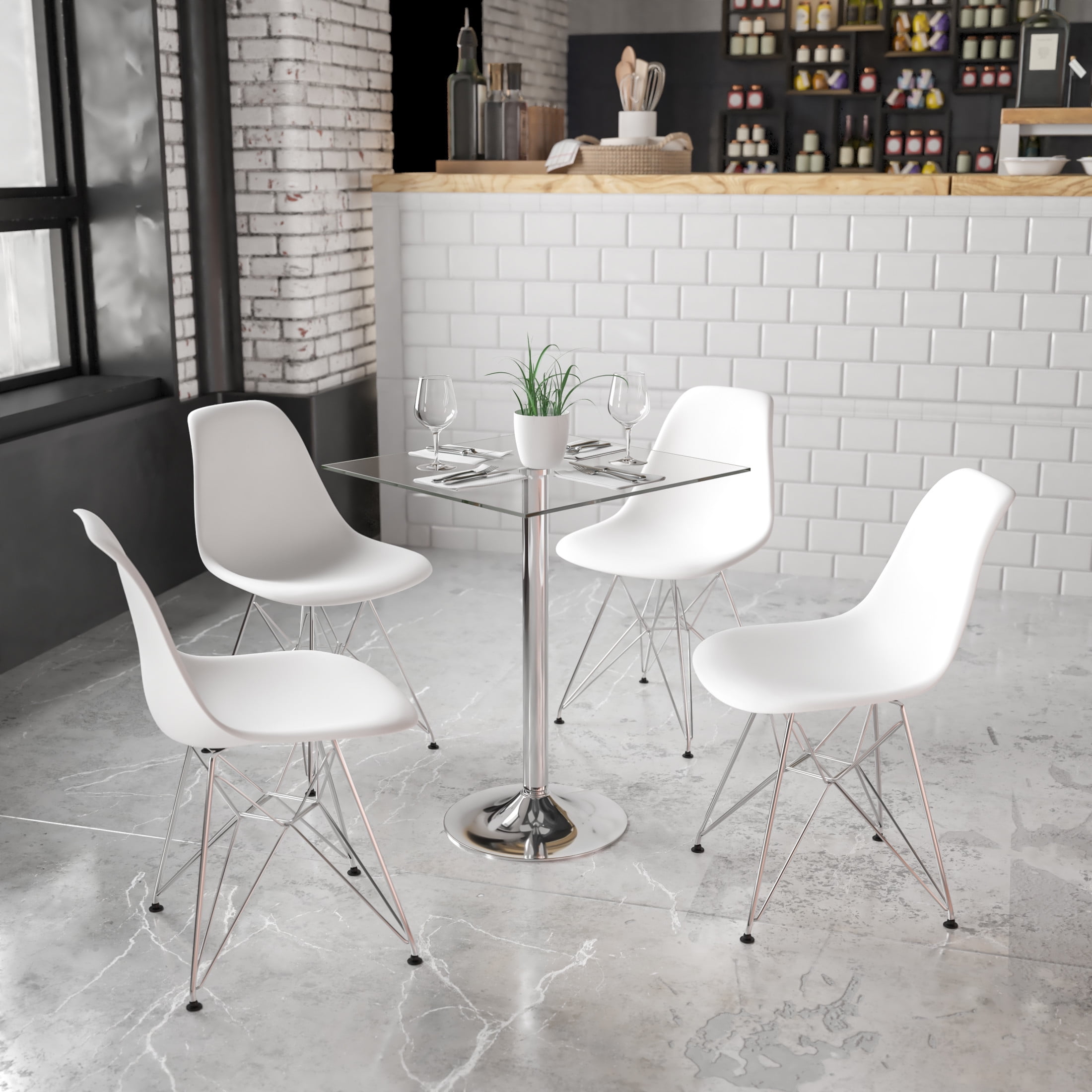Clear Glass 23.75'' Square Dining Height Table with Chrome Base