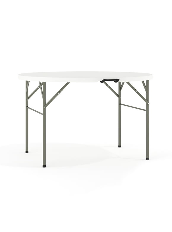 Flash Furniture Freeman 4-Foot Round Bi-Fold Granite White Plastic Banquet and Event Folding Table with Carrying Handle
