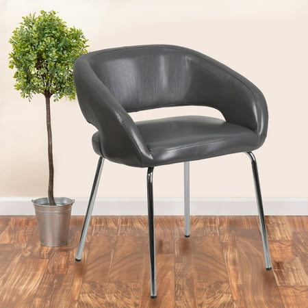 Flash Furniture - Fusion Series Contemporary LeatherSoft Side Reception Chair with Chrome Legs - Gray