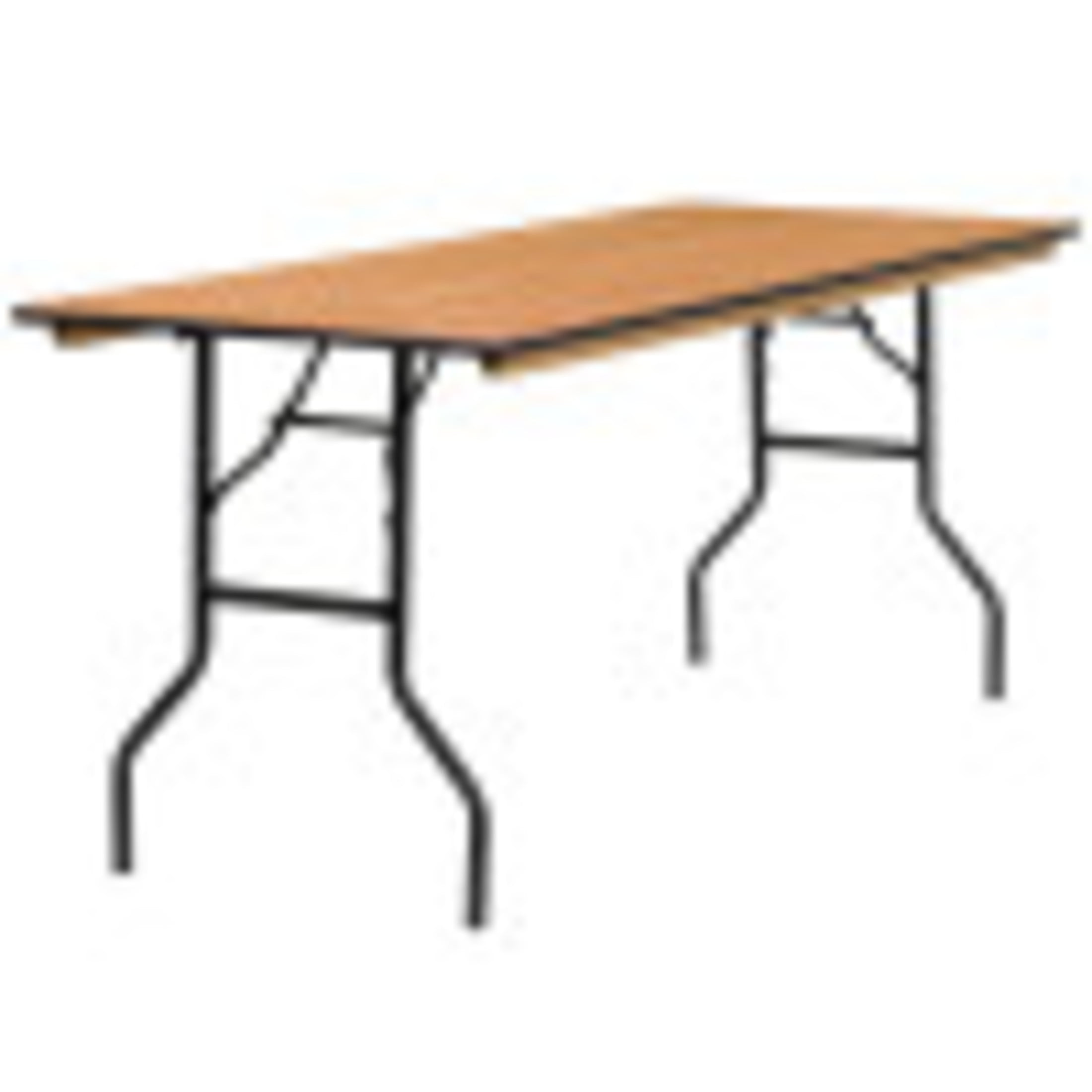 Elegant 72" Black Metal and Brown Wood Rectangular Folding Banquet Table