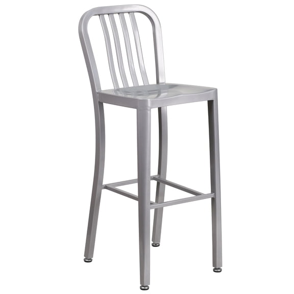 Flash Furniture Gael Commercial Grade 30" High Silver Metal Indoor-Outdoor Barstool with Vertical Slat Back