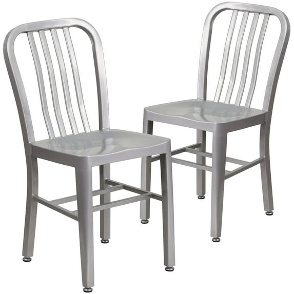 Flash Furniture Gael Indoor/Outdoor Commercial Grade Modern Metal Dining Chairs, Set of 2, Silver