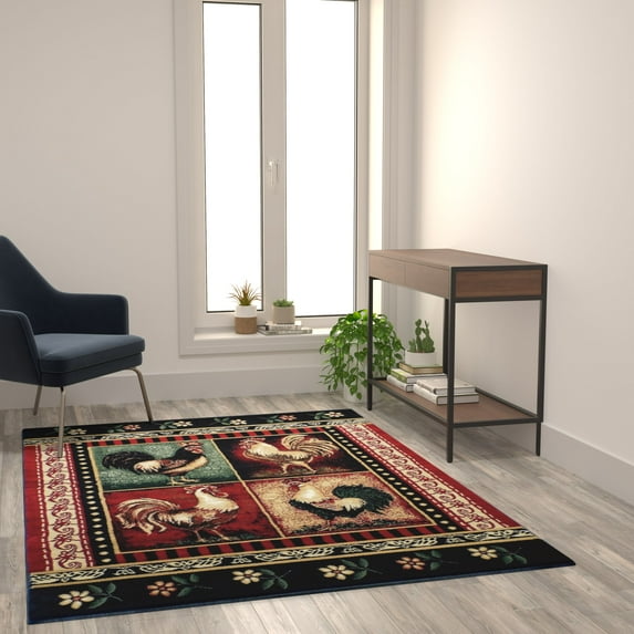 Flash Furniture Gallus Rectangular Country Cream, Tan, Black, Red Area Rug, 5' x 7'