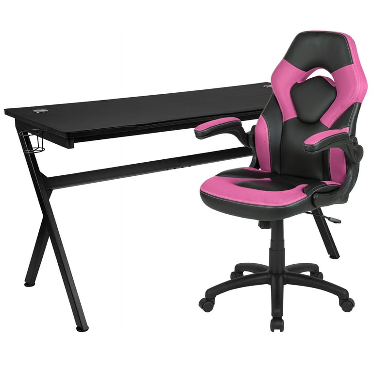 Flash Furniture Optis Gaming Desk and Pink/Black Racing Chair Set 