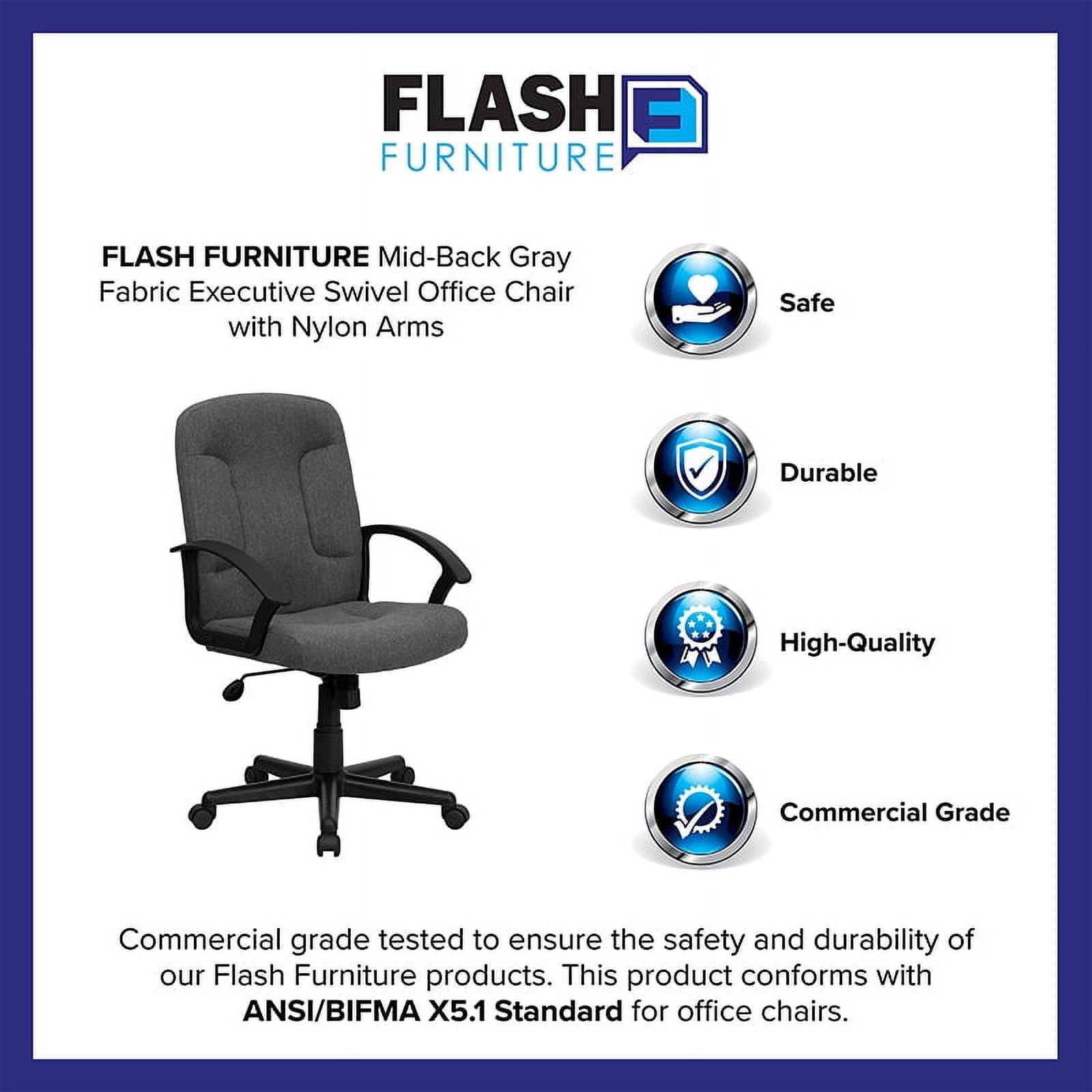ErgoExec Mid-Back Gray Fabric Swivel Executive Chair with Nylon Arms