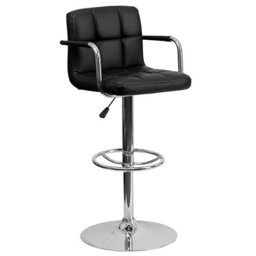 Flash Furniture Genna Contemporary Black Quilted Vinyl Adjustable Height Barstool with Arms and Chrome Base