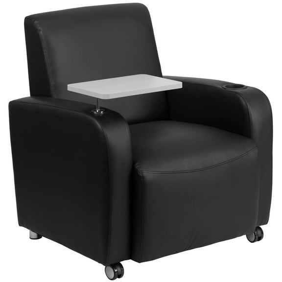 Flash Furniture George LeatherSoft Guest Chair with Tablet Arm, Cup Holder, and Casters, Black