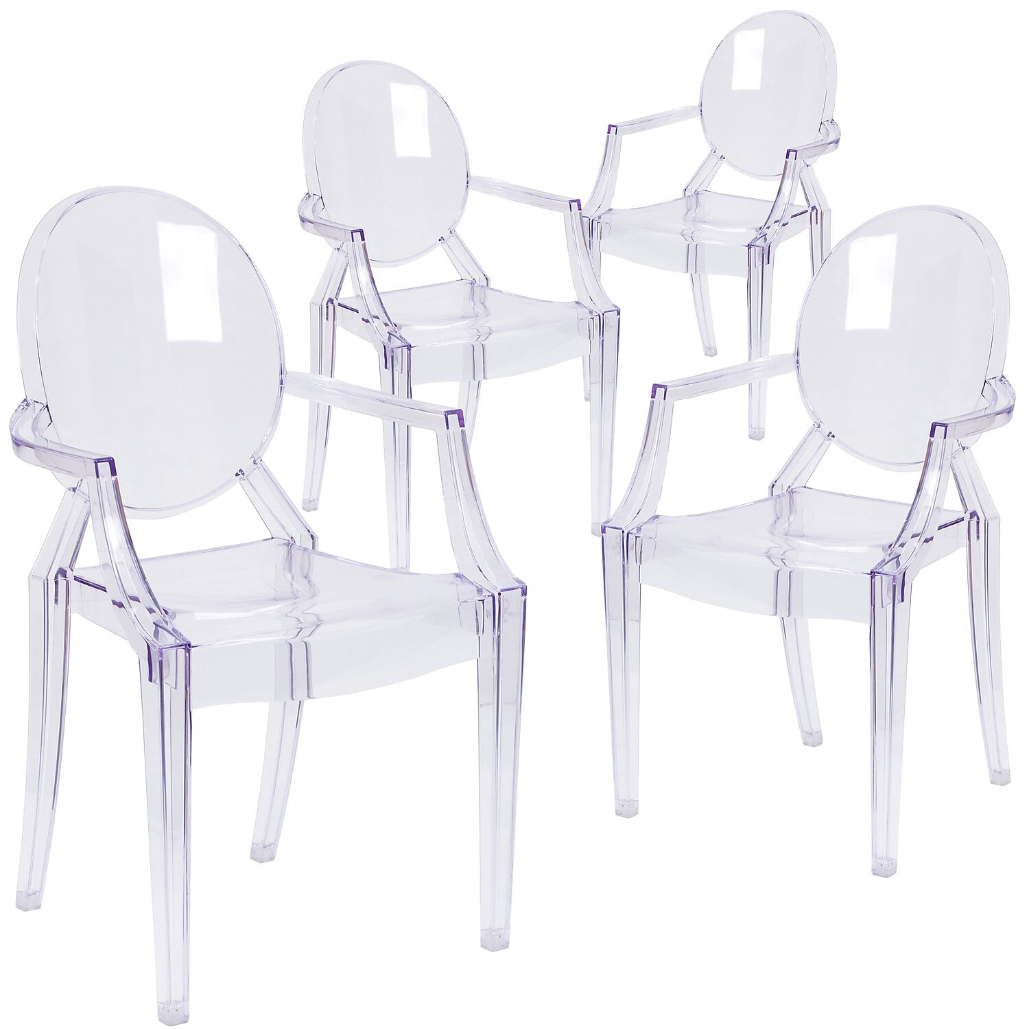 Louis Inspired Transparent Crystal Ghost Dining Chair with Arms