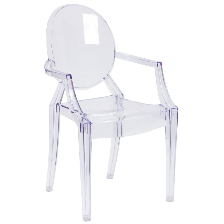 Transparent Crystal Ghost Chair with Arms, Stackable, Scratch