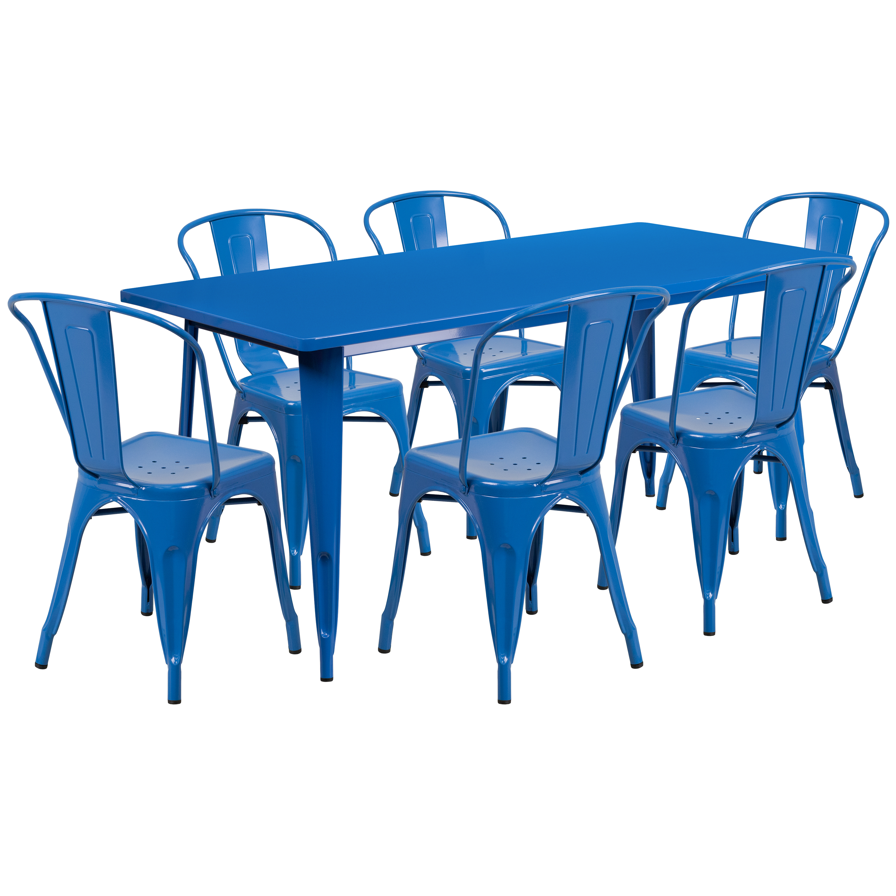 Flash Furniture Gilbert Commercial Grade 31.5" x 63" Rectangular Blue Metal Indoor-Outdoor Table Set with 6 Stack Chairs - image 1 of 5