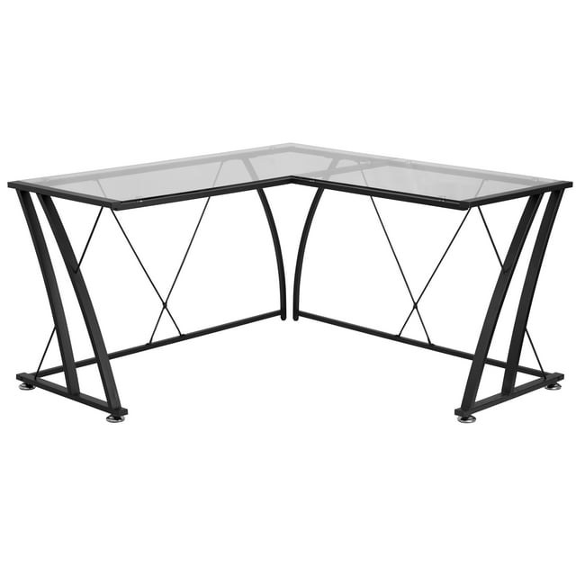 Flash Furniture Glass LShape Computer Desk with Black Metal Frame