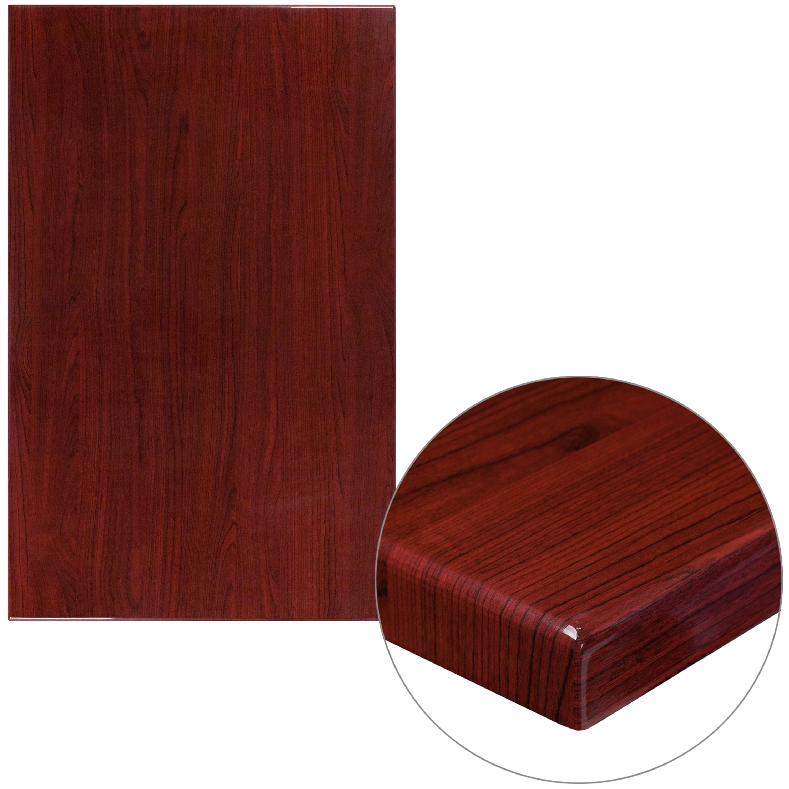 Mahogany High-Gloss Resin Rectangular Table Top with Thick Edge