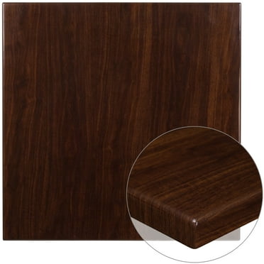 Flash Furniture Glenbrook 36'' Square High-Gloss Walnut Resin Table Top with 2'' Thick Drop-Lip
