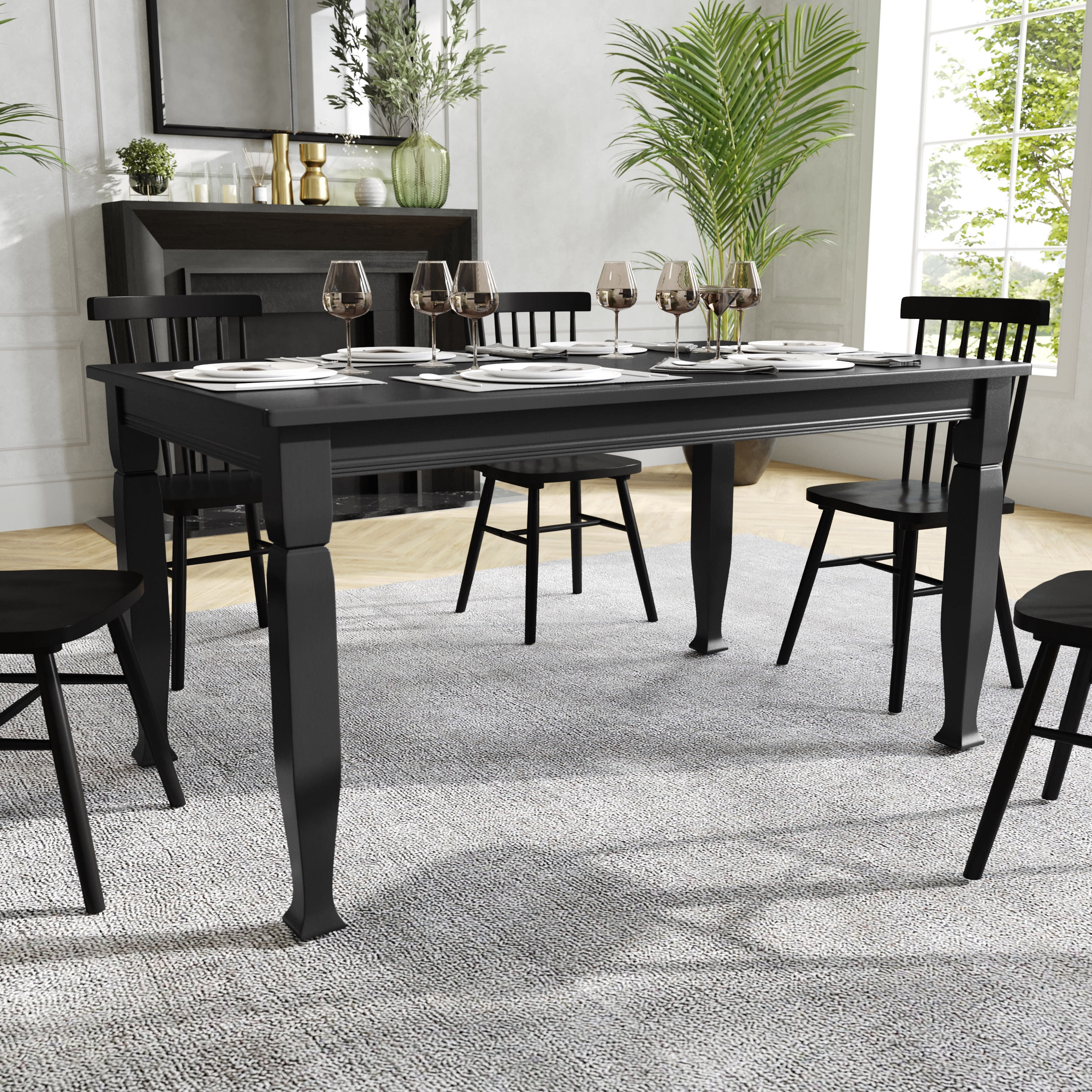 Grace 60" Black Solid Wood Dining Table with Turned Legs