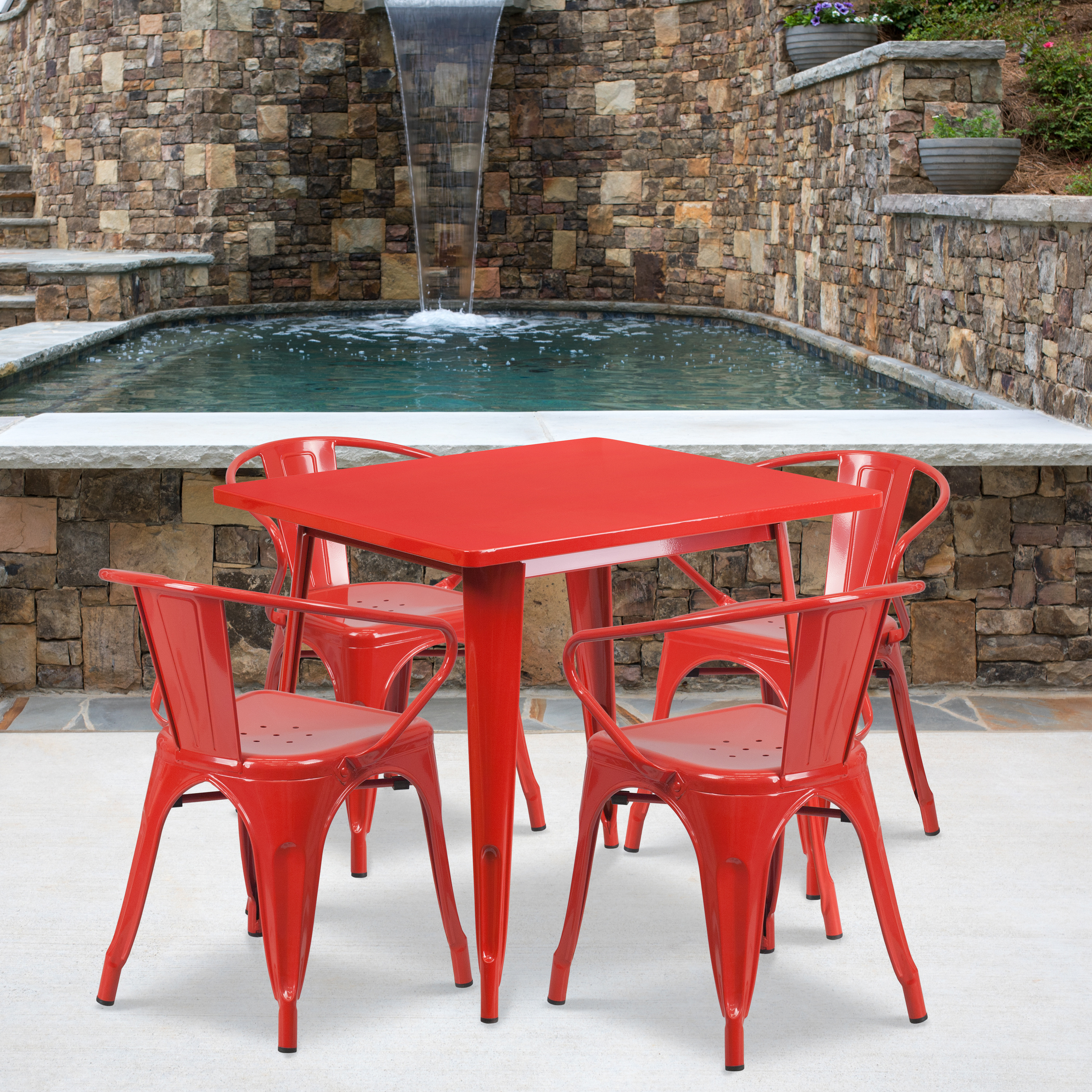 Flash Furniture Grady Commercial Grade 31.5" Square Red Metal Indoor-Outdoor Table Set with 4 Arm Chairs - image 1 of 5