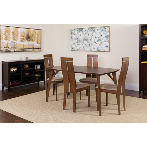 5 Pcs Walnut Wood Dining Table St-Clean Line Wood Dining Chairs