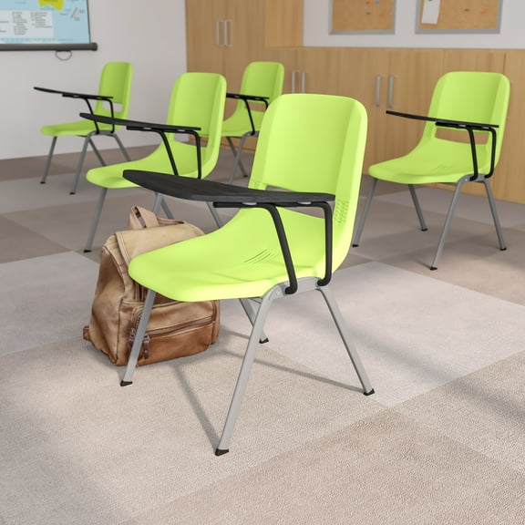 Flash Furniture Green Ergonomic Shell Chair with Left Handed Flip-Up Tablet Arm
