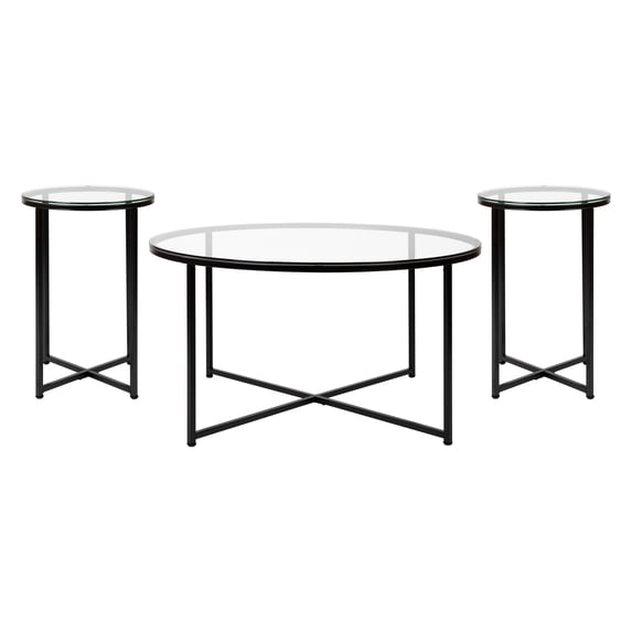 Flash Furniture Greenwich Contemporary Coffee and End Tables Table Set, Clear/Matte Black